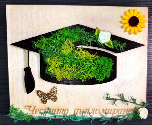 Пано-шапка със скандинавски мъх за дипломиране