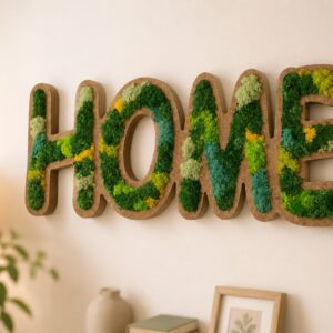 🌿 Декоративен надпис „HOME“ със скандинавски мъх