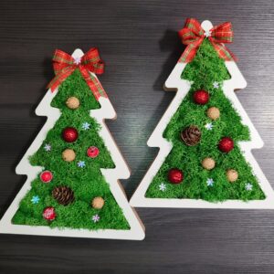 🌲 Дървени елхички със скандинавски мъх - голям размер